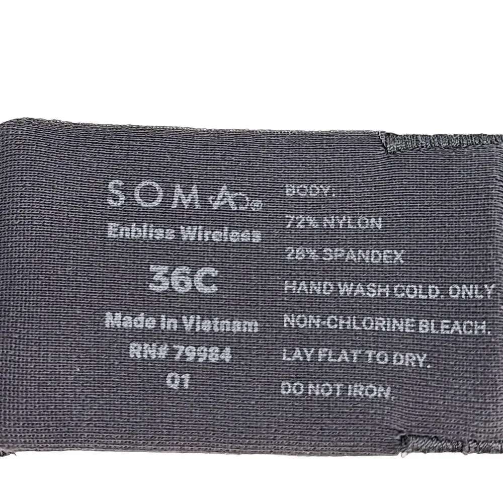 Soma Enbliss Gray Soft Brushed Fabric Wireless Smooth T-Shirt Bra Size 36C